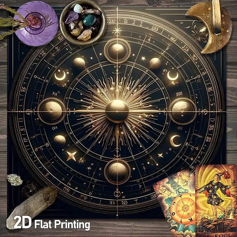 Luxurious Cosmic Sunburst Altar Cloths Witchcraft Sun Moon Tarot Card Tablecloth for Board Gaming Witchcraft and Astrology Decoration Oracle Paper Mat Falling Games Durable Tarot Mat for Reading Cards Divination Witchcraft