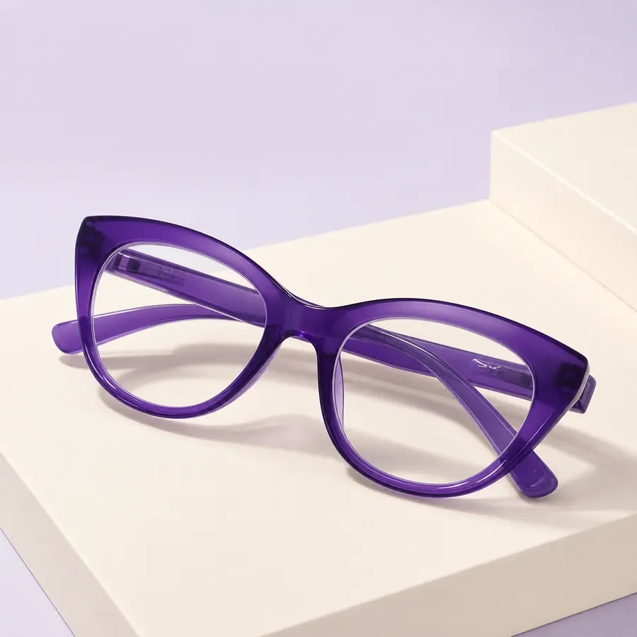 Women’s Purple Cat Eye Full-Rim Reading Glasses - Lightweight PC Plastic Frames, Flexible Spring Hinges, Unisex Adult Fit for Books, Phones, Multiple Prescriptions