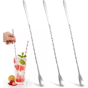 3PCS Bar Spoon, 12 Inch Stainless Steel Stirring Spoons for Drink, Long Spoon for Dirty Soda Bar Supplies, Professional Cocktail Spoons Coffee Bars Accessories - Silver