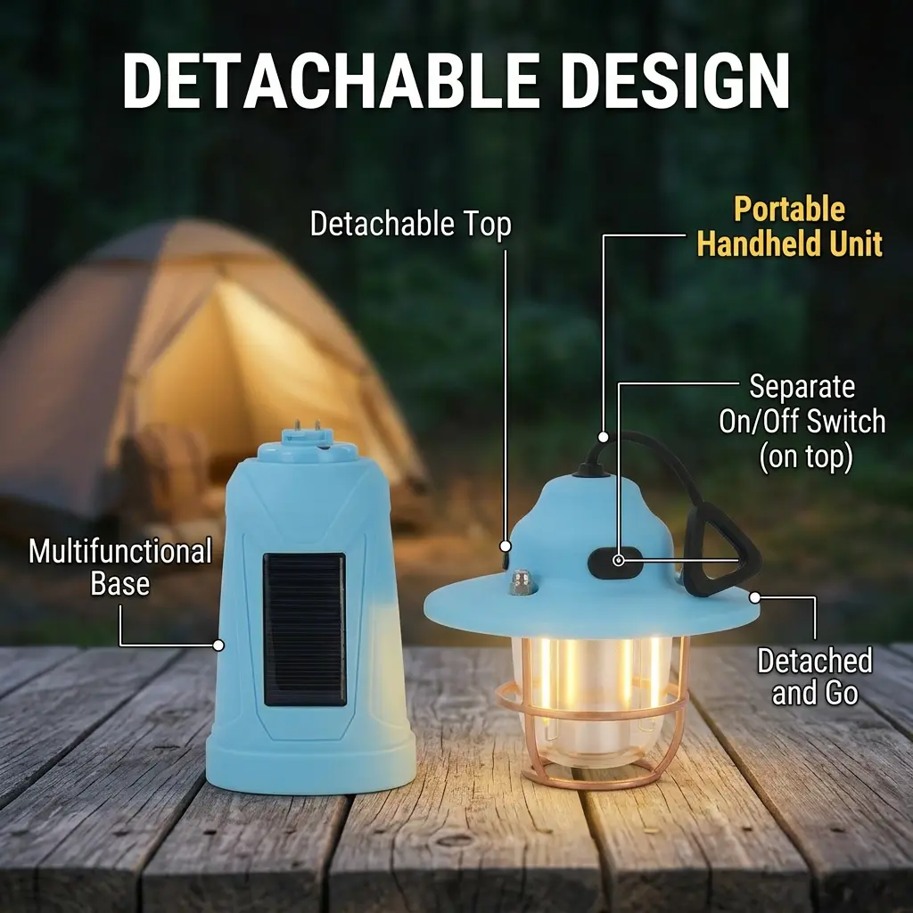Solar Lantern - 4-in-1 Portable Rechargeable LED Light with Hand-Crank, Detachable Built-In Flashlight, USB-C Emergency Light for Power Outages, Camping, Solar Lanterns, Portable Rechargeable Led Light Lanterns