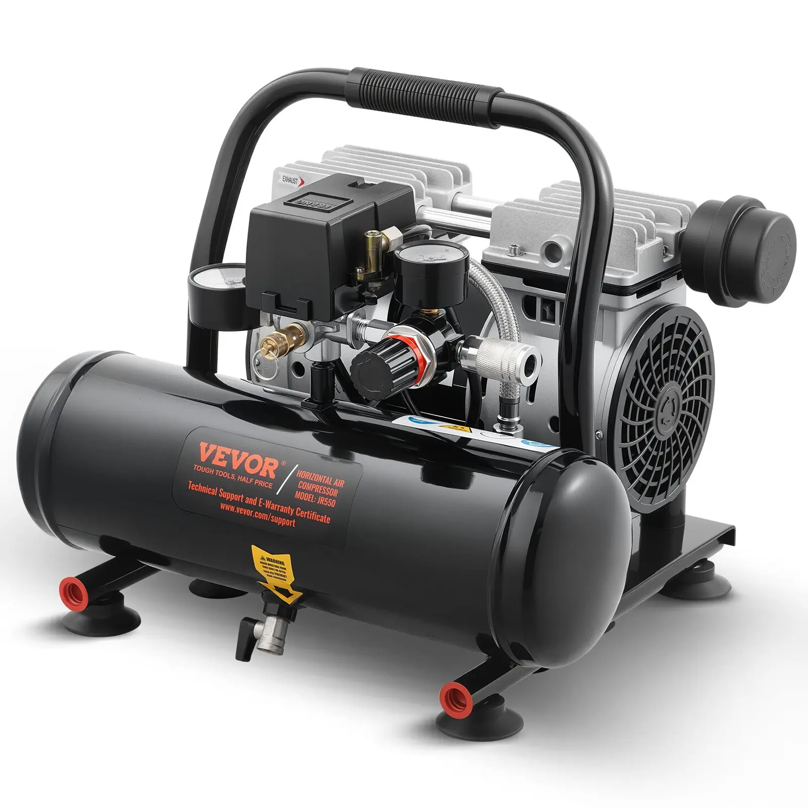 VEVOR Air Compressor, 1 Gallon Steel Tank, 1HP 1.5 CFM 90PSI Oil Free Air Compressor Max. 120PSI Pressure, 78dB Ultra Quiet Portable Compressor, for Auto Repair, Tire Inflation, Spray Painting