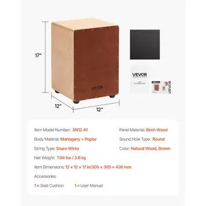 VEVOR Cajon Box Drum Wooden Birchwood Percussion Instrument Bass Drum with Snare Wires