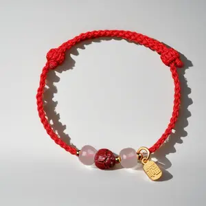 Cinnabar and Jade Fu Brand Braided Red String Bracelet Unisex Health Wristband Adjustable Size Exorcism Evil Spirits Luck Wealth Heart Charm