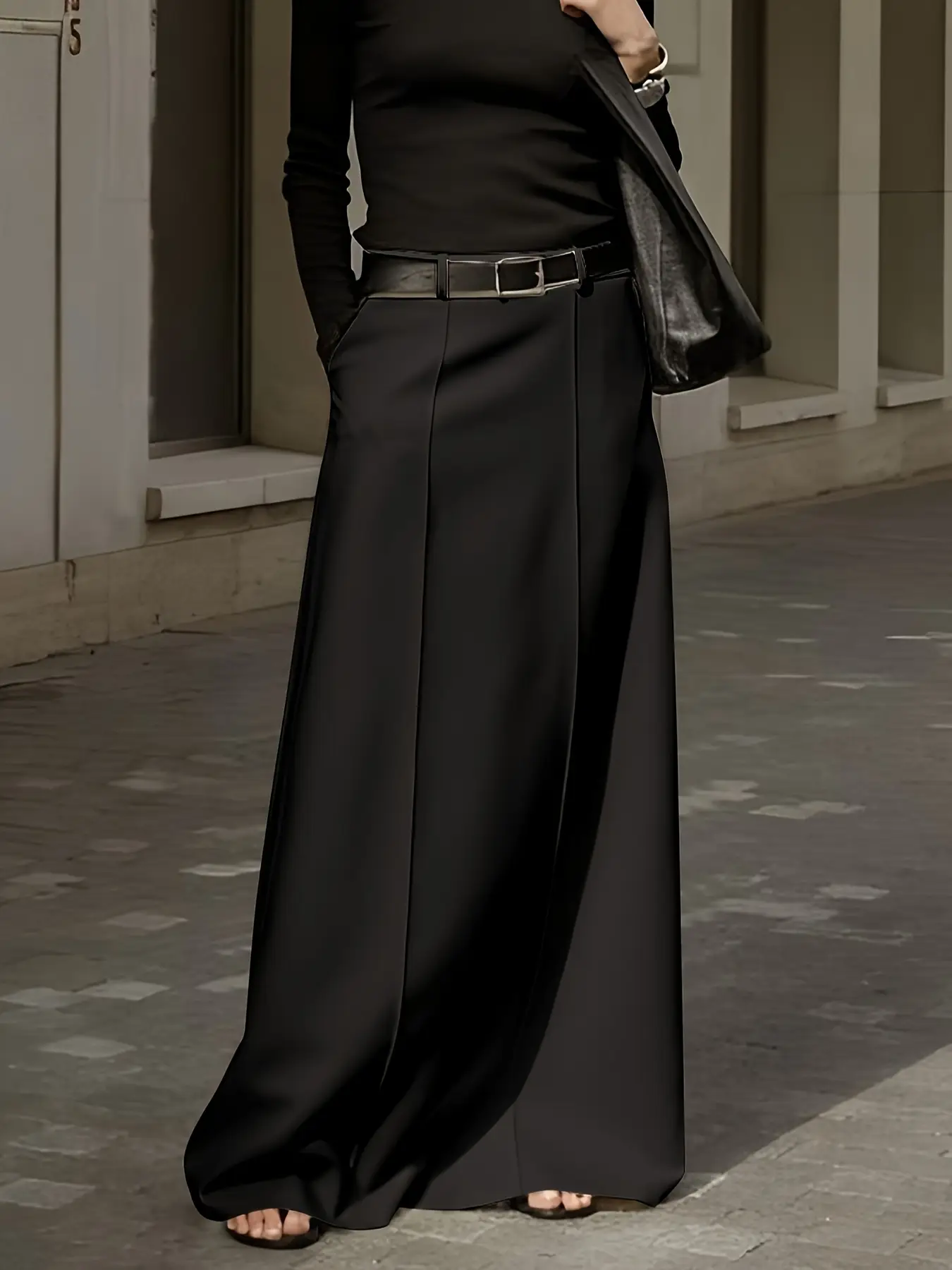 [Elegant Midi Skirt] Chic Elegant Women's H-Line Midi Skirt - Solid Color Black or White, Casual Urban Commuter Style, Perfect for Spring & Autumn, Si