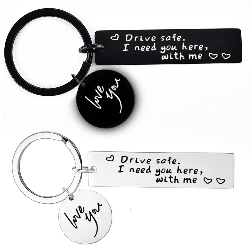 Engraved Stainless Steel Keychain, Drive Safe I Need You Here With Me Key Ring for Car Keys, Sentimental Christmas Gift for Boyfriend, Husband, Dad, Key Rings For Car Keys
