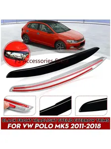 Pair Car Head Light Lamp Eyebrow Eyelid ABS Cover Trims For VW Polo Mk5 6R 6C 2010 2011 2012 2013 2014 2015 2016 2017