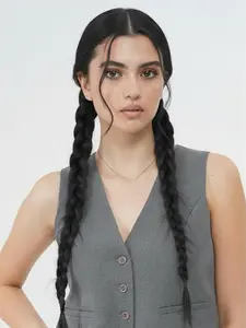 2-Piece Long Straight Hair Ponytail Extensions, Elastic Band, 24-Inch Synthetic Hair Bundle, DIY Braids, Natural Color, Women's Daily & Festival Use