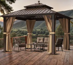 DWVO 10'x10' Patio Canopy Aluminum Frame Gazebo Iron Roof w/ Curtains Mesh Nettings