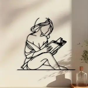 ​​1pc Reading Woman Metal Wall Art, Reading Woman Statue Mural, Perfect for Living Room Wall, Library Wall, Modern Wall, Minimalist Decor, Ideal Gift for Book Lovers, Powder-Coated Metal​​