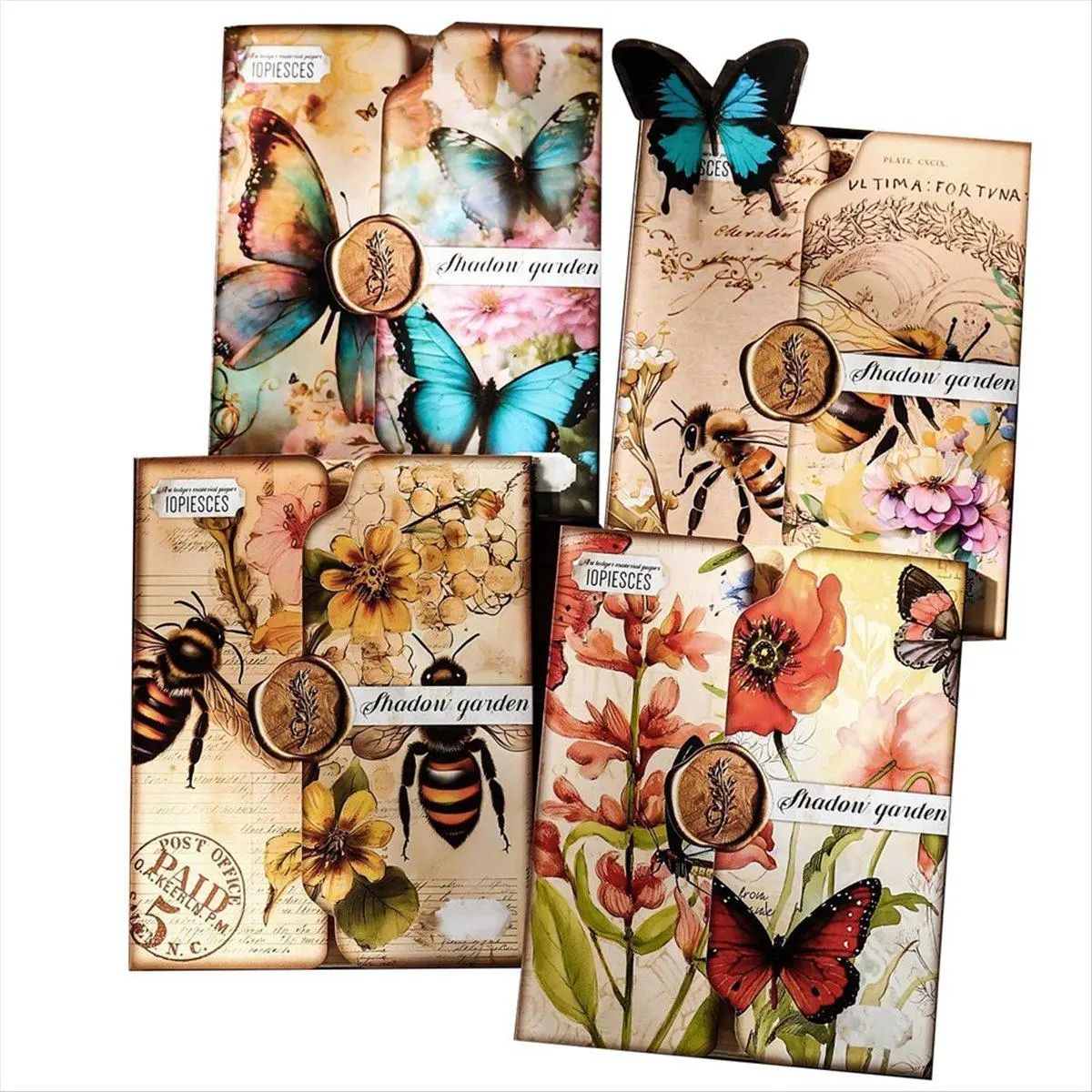 80 Sheets Vintage Butterfly Honeybee Flowers Garden Scrapbook Paper - Aesthetic Junk Journals Decorative Paper