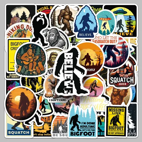 50 pieces of Bigfoot cartoon silhouette creative outdoor stickers, glass cup desktop laptop decorative stickers, Funny Stickers, Sticker Packs