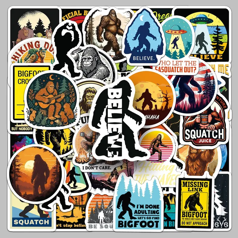 50 pieces of Bigfoot cartoon silhouette creative outdoor stickers, glass cup desktop laptop decorative stickers, Funny Stickers, Sticker Packs