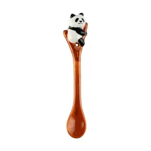 DECOLE Japanese Panda Spoon Ceramic Tableware Climbing Design 27x18x132mm