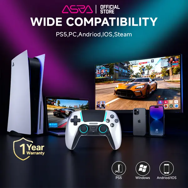 Wireless Gaming Controller for PS5, Bluetooth Game Controller with Hall Joystick Anti Drift & Programmable for PS5 Pro / PC / iOS / Android game with & RGB Light, 1000mA Battery
