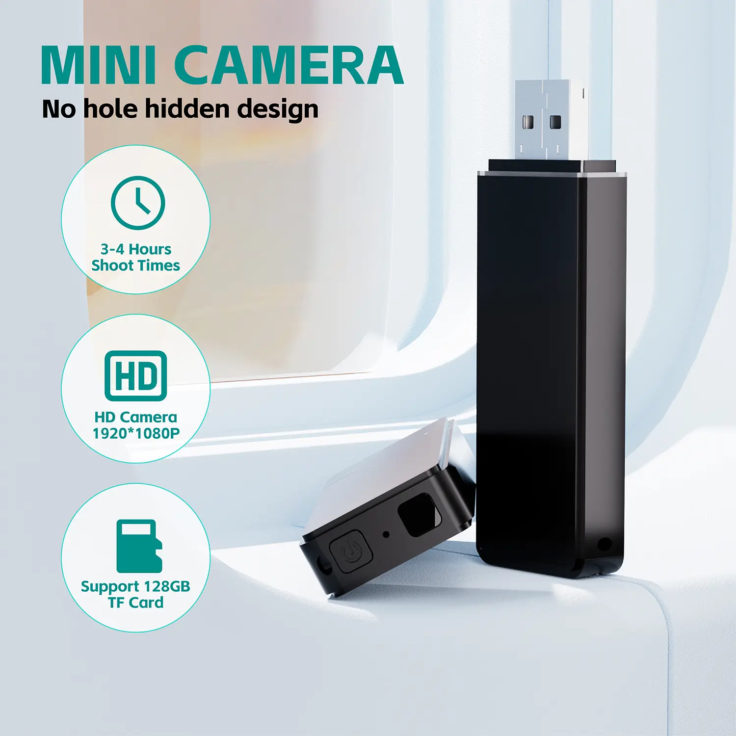 64GB USB Flash Drive Camera,1080P Video Resolution Security, Rechargeable Portable mini Body cam,Surveillance Camera Memory Sd