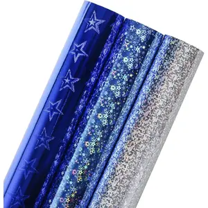Holographic Foil Wrapping Paper - Mini Roll - Navy/Blue/Silvert for Birthday, Wedding Shower, Holiday - 17 x 120 inches - 3 Rolls (42.5 sq.ft.ttl.)