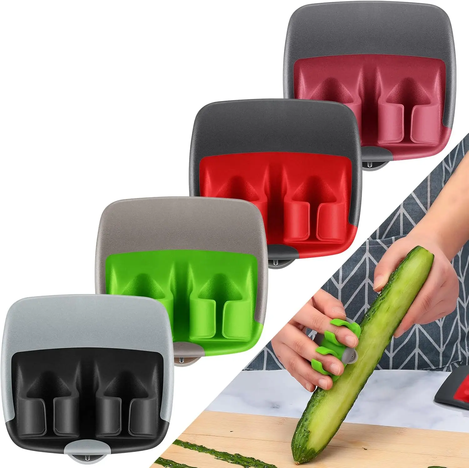 4 Pieces Finger Grip Vegetable Fruit Peelers for Kitchen Palm Carrot Potato Peeler with Comfortable Rubber Finger Grip Veggie Peel Tools for Pumpkin Apple Cucumber Kiwi