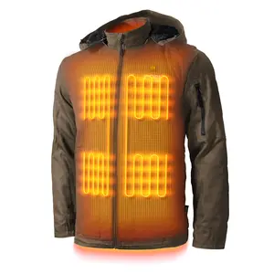 Grit Mens Heated Workwear Jacket - Heated Design, Front Zipper, Brown Color, Suitable for Outdoor Activities