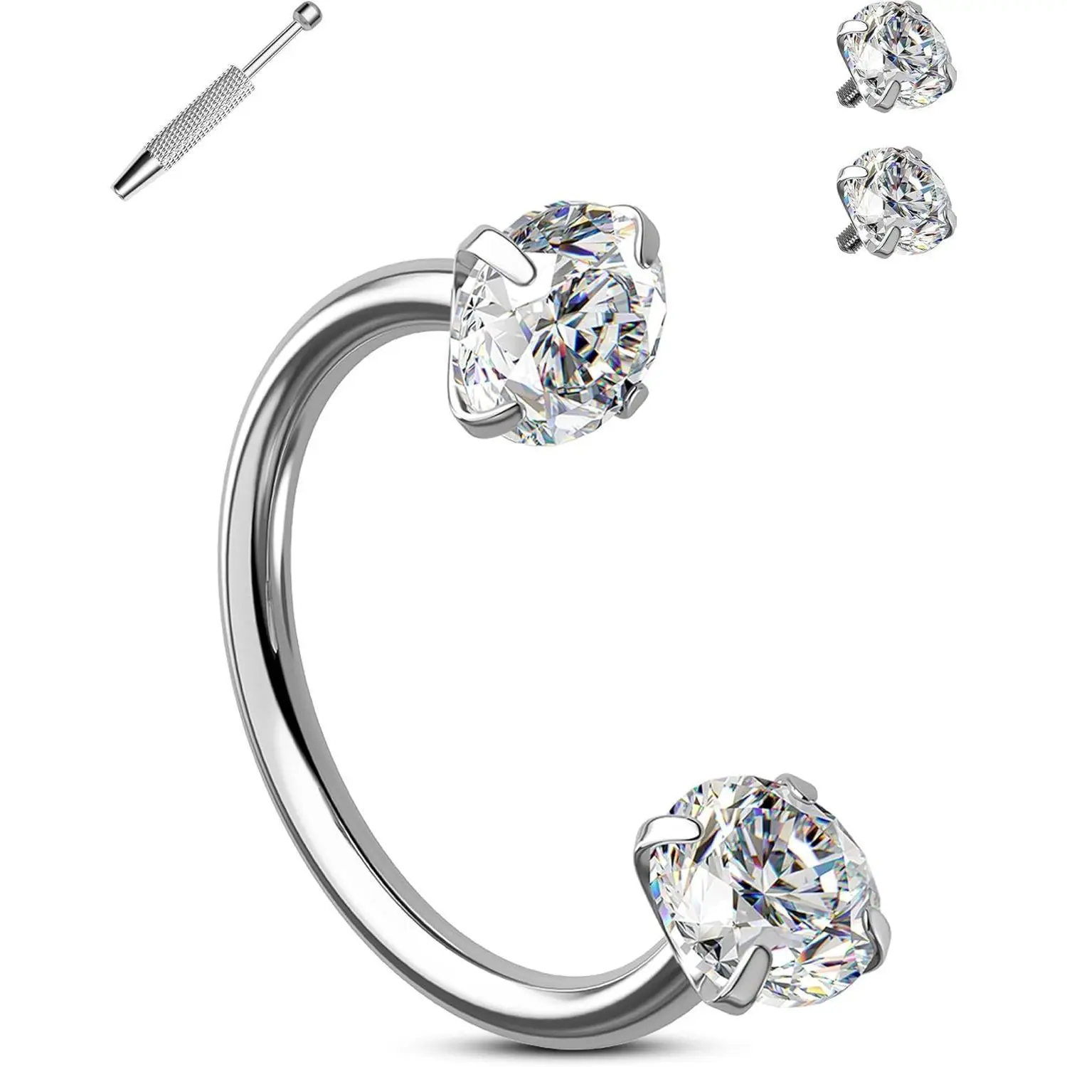 Horseshoe Nose Rings Studs, 20G Internally Threaded Nose Rings For Women, 316L Surgical Steel Double Cubic Zirconia Nose Studs, Lip Eyebrow Helix Ear Piercing Jewelry