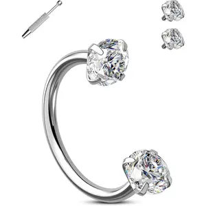 Horseshoe Nose Rings Studs, 20G Internally Threaded Nose Rings For Women, 316L Surgical Steel Double Cubic Zirconia Nose Studs, Lip Eyebrow Helix Ear Piercing Jewelry