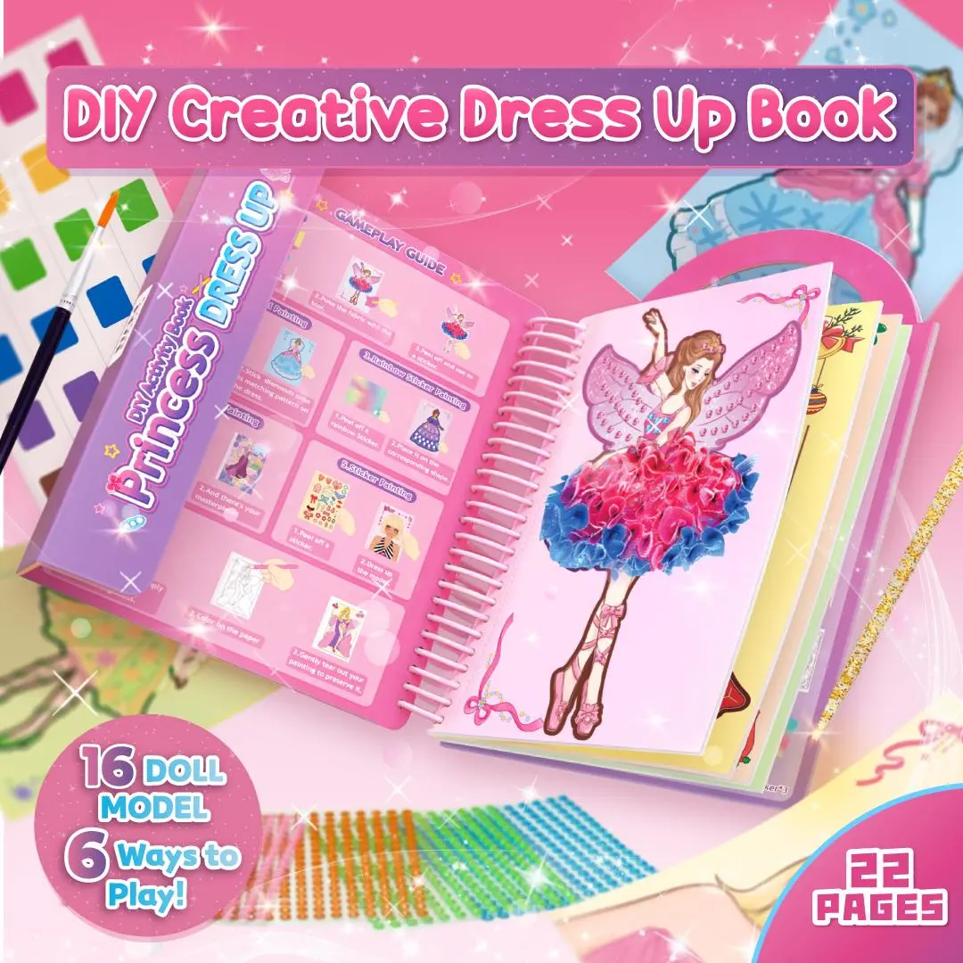 DLMdilemu Diamond Painting Cross Stitch & Princess Paper Makeup Craft Kits Foil Art Books Set, 1 Set Kids Educational Toys Handcraft Gifts That Encourages Creativity, Needlework DIY Kit