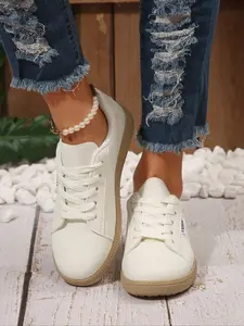 Cream Retro Sneakers, Rubber Sole, Perfect for Dresses & Pants, Stylish Vintage Look, Ideal for Everyday Wear