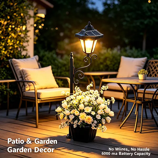 Outdoor Dusk-to-Dawn Auto On/Off Warm White Lamp Post, 600mAh Waterproof Landscape Decorative Planter Light for Lawn Patio (1PCS)