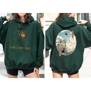 Unisex A Heart's A Heavy Burden 2 Sided Hoodie Kiki's Delivery Service Sweatshirt Howls Moving Castle Shirt Studio Gh Hoodied Classic Cotton Sweaters