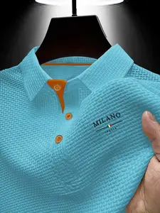 Y314milano Men's Summer Textured Polo Shirt, Quick-Dry Breathable Geometric Pattern, Slim-Fitting Casual Sporty Top, Essential Men's Clothing
