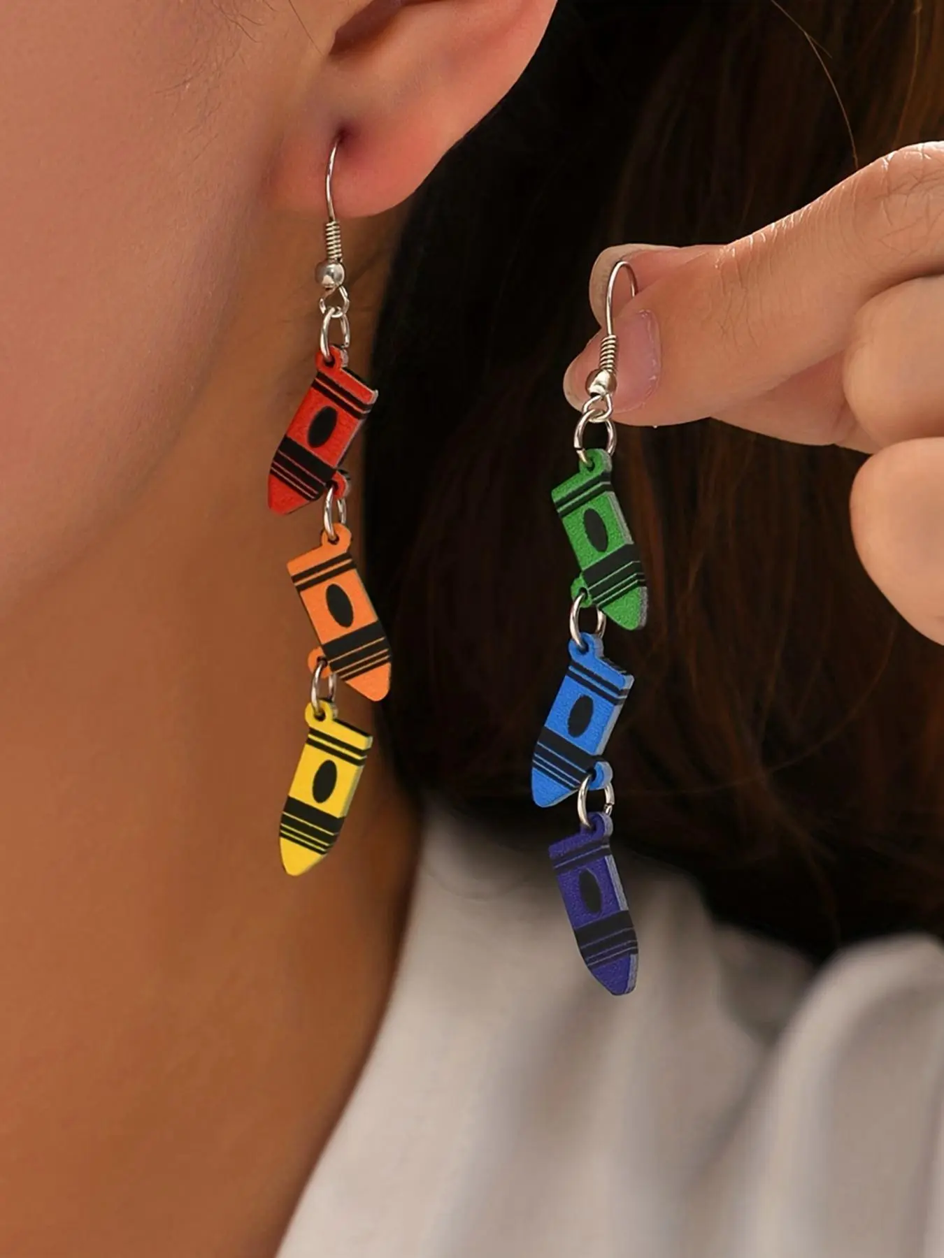 Fashion Colorful Crayon Design Dangle Acrylic Ear Hook Design Earrings, Statement Earrings, 1 Pair Fashion Jewelry for Party, Daily Clothing Decor, Trendy All-match & Exquisite Jewelry for Birthday Gift, Trendy Fashionable Accessories