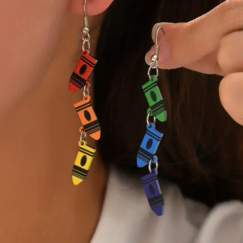 Fashion Colorful Crayon Design Dangle Acrylic Ear Hook Design Earrings, Statement Earrings, 1 Pair Fashion Jewelry for Party, Daily Clothing Decor, Trendy All-match & Exquisite Jewelry for Birthday Gift, Trendy Fashionable Accessories