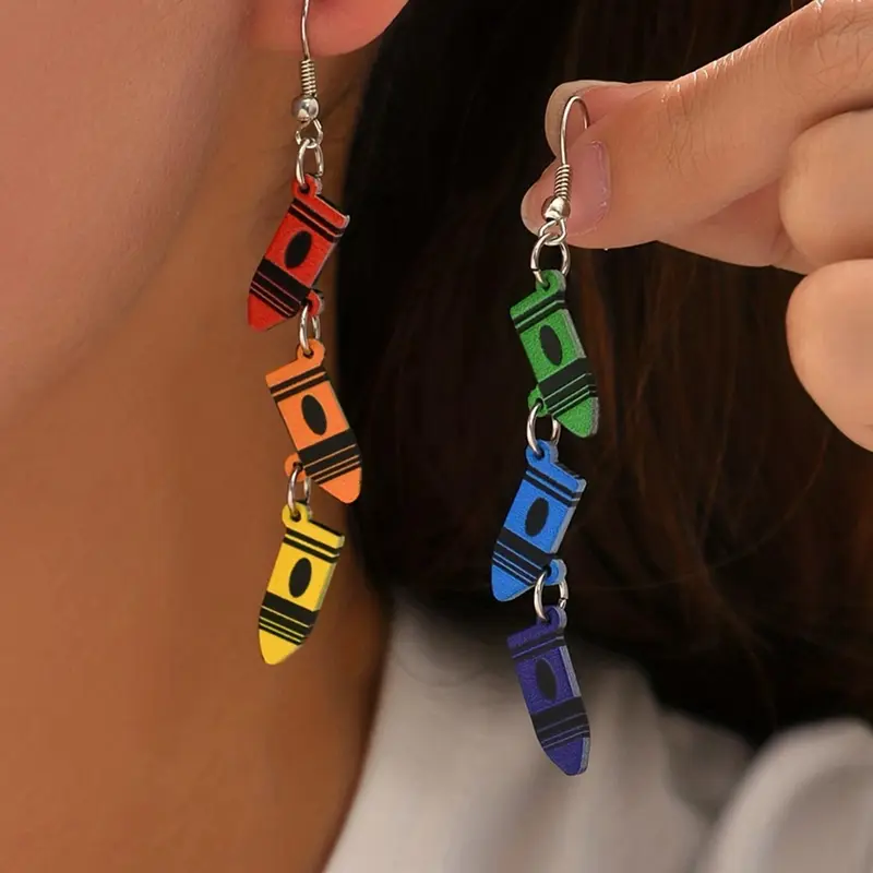 Fashion Colorful Crayon Design Dangle Acrylic Ear Hook Design Earrings, Statement Earrings, 1 Pair Fashion Jewelry for Party, Daily Clothing Decor, Trendy All-match & Exquisite Jewelry for Birthday Gift, Trendy Fashionable Accessories