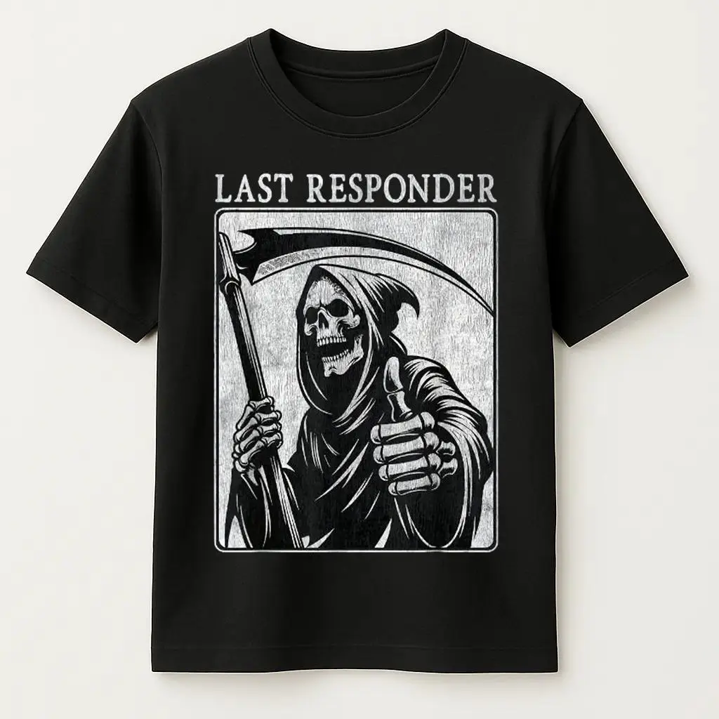 Men's Last Responder Graphic T-Shirt, Vintage Distressed Cotton Streetwear Tee, Short Sleeve Round Neck Top for Halloween Outfits, Shortsleeve, Fabric, Menswear, Soft