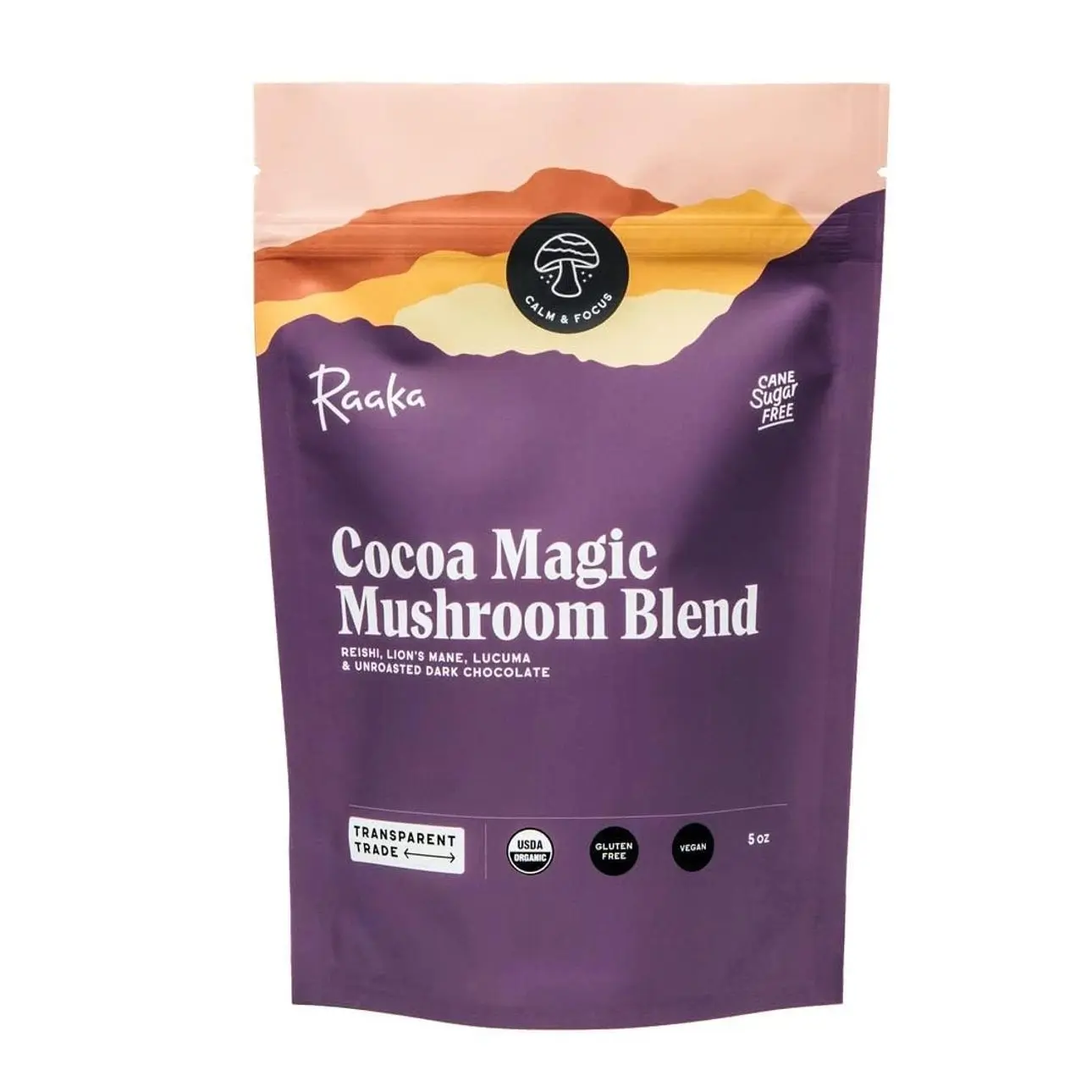 Raaka Cocoa Magic Mushroom Hot Chocolate Blend with Lion’s Mane, Reishi and Lucuma - Gourmet Adaptogenic Mushroom Hot Chocolate - Organic, Vegan, Low Sugar, Gluten Free, Kosher - 5 oz. Bag (8 Servings)