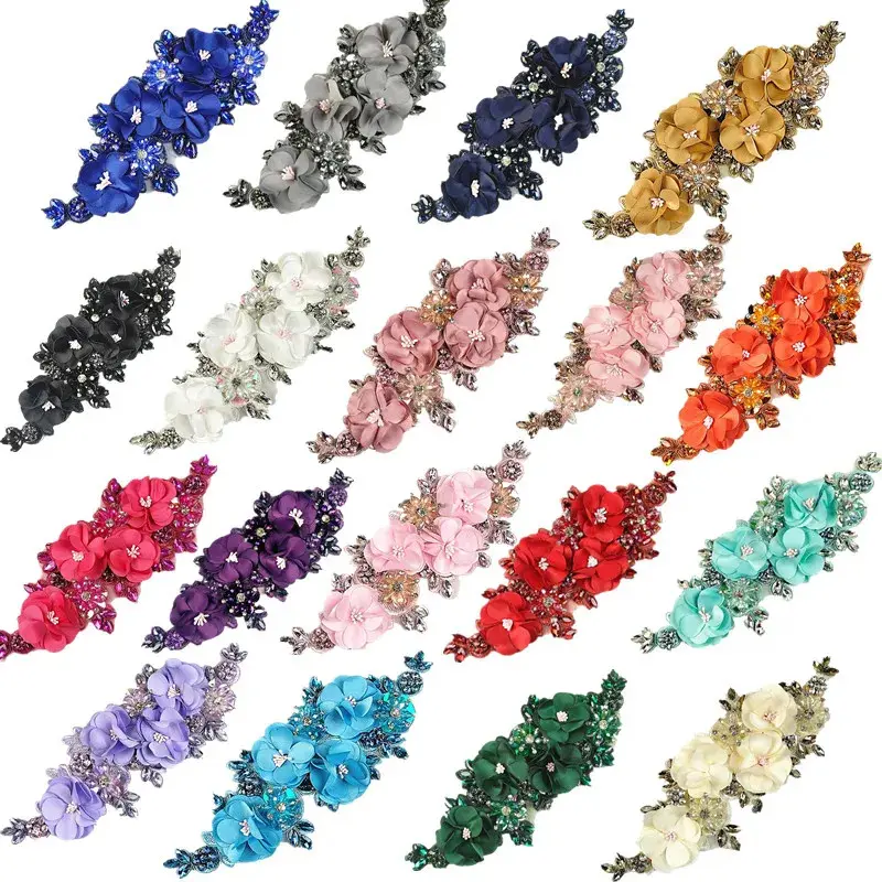 ZSBSZC 3D Rhinestone Fabric Flowers (27x10.5cm) - New Artificial Cloth Fashion Accessories, Christmas Decoration Materials for DIY Ornament Sewing (ZA11), Embroidered, 3D Artificial Cloth Accessories, Sew-On, Bead, Diy Sewing, Patches