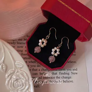 Sliver Freshwater Pearl Earrings Strawberry Design With Beautiful Seasonal And Pastoral Style Earrings For Women
