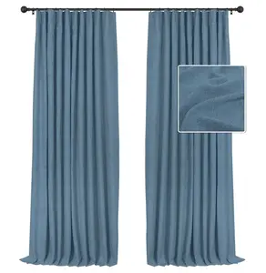 INOVADAY Linen 100% Blackout Curtains 96 Inch Length 2 Panels Set Textured Thermal Insulated Curtain Drapes for Bedroom Living Room -Tone Blue, W50 x L96