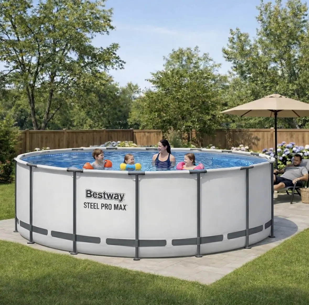 Bestway Steel Pro MAX 15' x 48" Round Above-Ground Steel-Frame Swimming Pool for Home Garden Backyard Use
