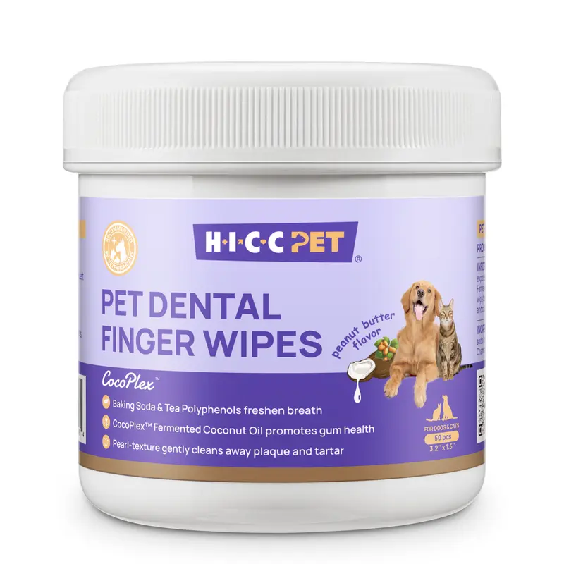 【New Arrivals】 HICC PET Dog Dental Finger Wipes 50 Pack - Remove Plaque & Freshen Breath for Dogs & Cats - Puppy Dental Wipes Finger Style - Gentle Teeth Cleaning for Puppies -Freshen Breath, Prevent Tooth Decay-Pet wipes for Grooming