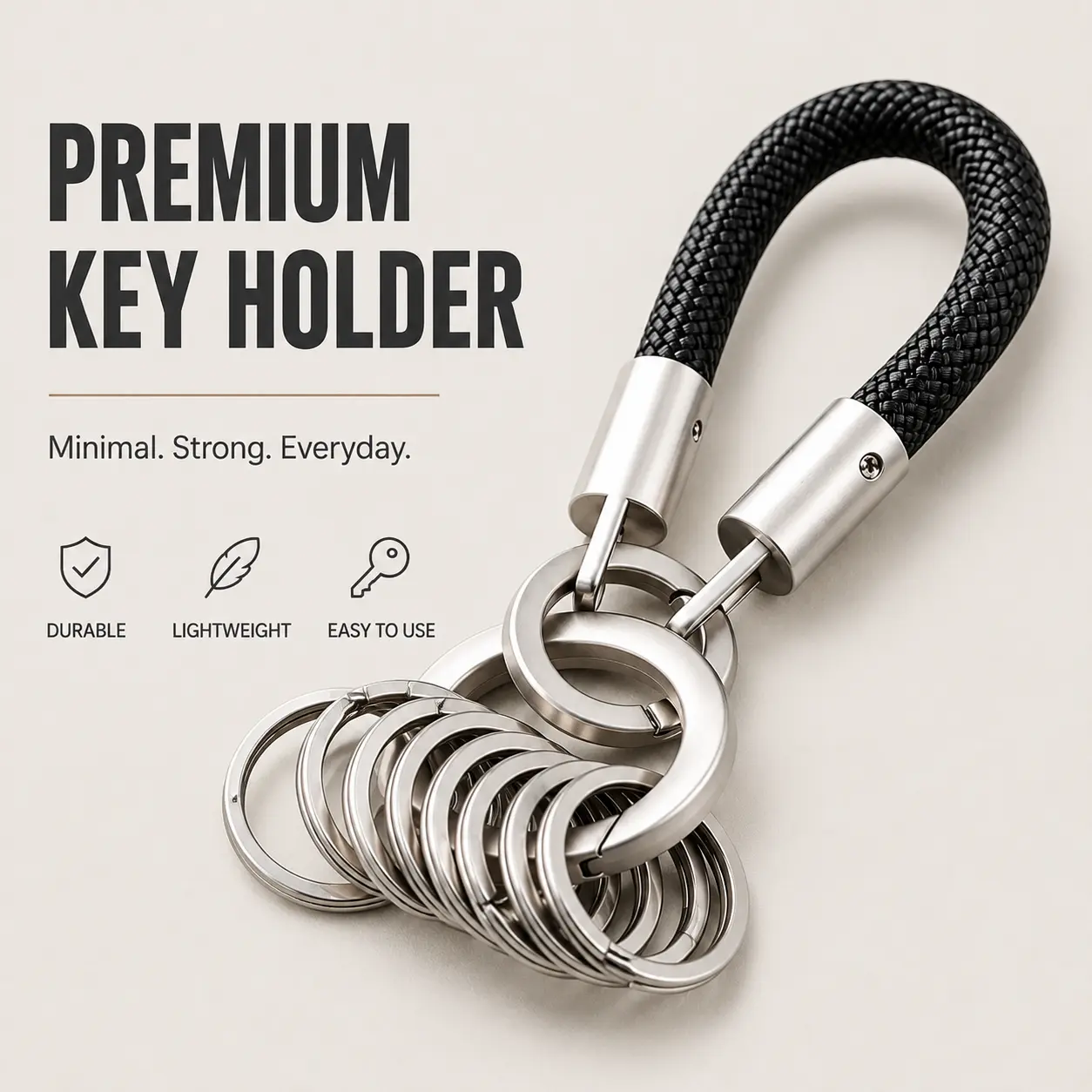 Men’s Premium EDC Key Organizer - Woven Rope, Quick-Release Keychain, Multifunctional Ring for Car & House Keys, Durable Fashion Accessory, Ideal Gift