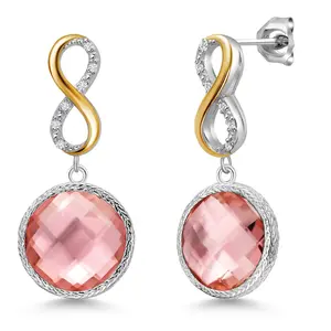 Gem Stone King 925 Sterling Silver Peach Nano Morganite and White Lab Grown Diamond Earrings for Women | 13.46 Cttw | Gemstone March Birthstone | Round 12MM