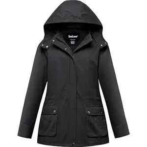 Women's Plus Size Military Cotton Jacket with Detachable Hood Womenswear Coats Casual Outerwear Tops