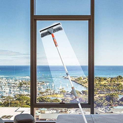 Professional Window Squeegee Cleaner, 2 in 1 Shower Squeegee with Extension Pole, 62‘’ Telescopic Window Washing Equipment with Bendable Head, Glass Cleaning Tools for Indoor/Outdoor High Window