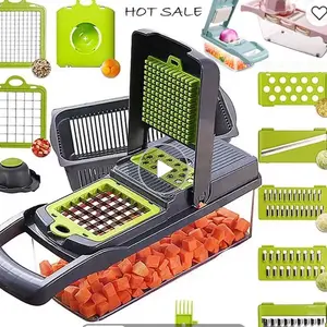 16-in-1 Manual Vegetable Chopper Stainless Steel Kitchen Tool with 16 Interchangeable Blades for Efficient Cutting Slicing & Dicing