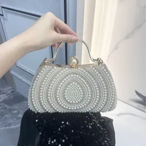 Elegant Rhinestone Evening Bag for Women Sparkling Pearl Clutch Prom Wedding Party Shoulder Crossbody Purse