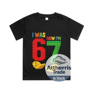 I was 6 Now I'm 7 Building Blocks Birthday Boy Gift for Kids Cotton T-shirt, Graphic Print Round Neck Short Sleeve Casual Tee for Boys Girls