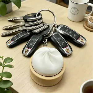 Steamed Bun Pop Fidget Keychain - Cute Dumpling Stress Relief Toy, Press & Pop Squeeze Keychain, Sensory Fidget Toy for Kids Adults, Cute Foodie Bag Charm, ADHD Anxiety Relief Toy
