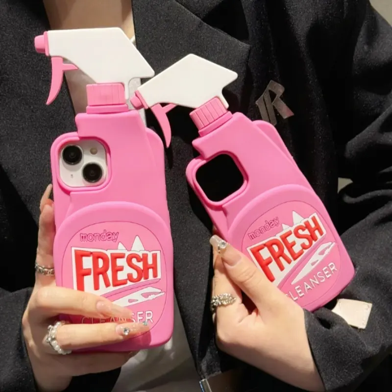 3D Stereo Bottle-Shaped Protective Cellphone Casing & Cover Value Bundle, Compact Chic Soft Shockproof Phone Accessory for iPhone 11,12,13-15 Pro/Pro Max (Pink) + Handheld Device Screen Protector