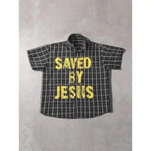 Neutral off-shoulder short-sleeve shirt, casual and comfortable button-up shirt, stylish and fashionable high-quality loose top GARMENTARY