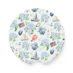 Coastal Blue Hydrangea Car Coaster Preppy Cup Holder Insert Beach Aesthetic Car Accessories Cute Summer Car Decor Gift for Her